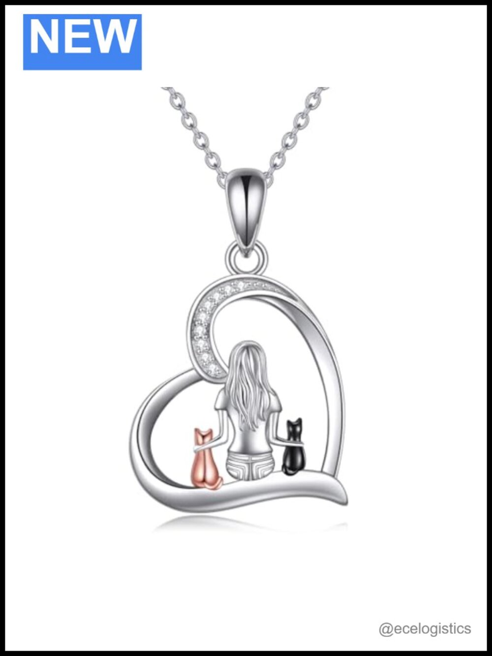 Gold Plated Cat Heart Pendant Necklace